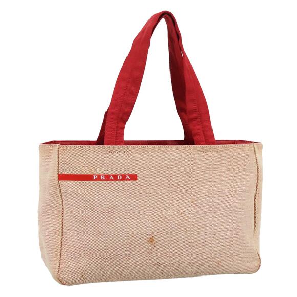 PRADA Sports Tote Bag Canvas Red Beige Silver - Picture 1 of 16